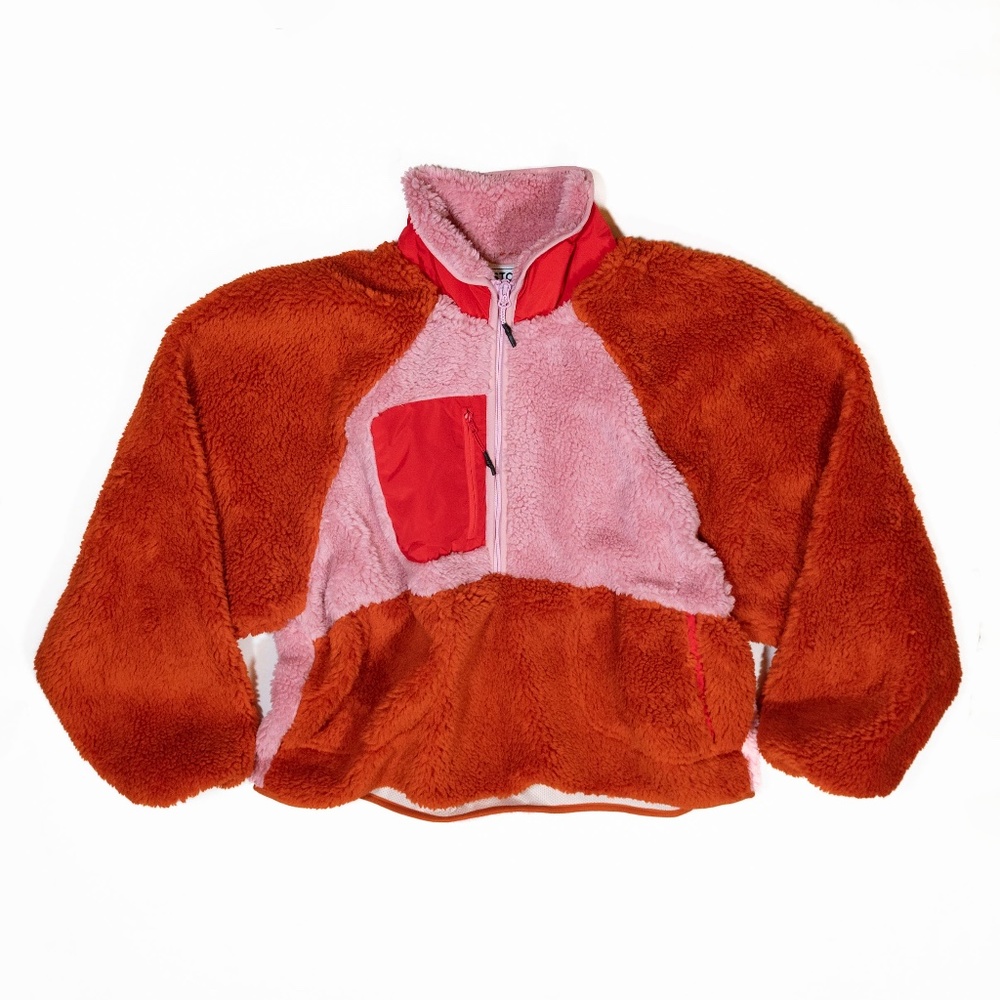 Stoic Women's MTN 1/2-Zip High Pile Fleece Teddy Pullover Cozy Sweater Pink L